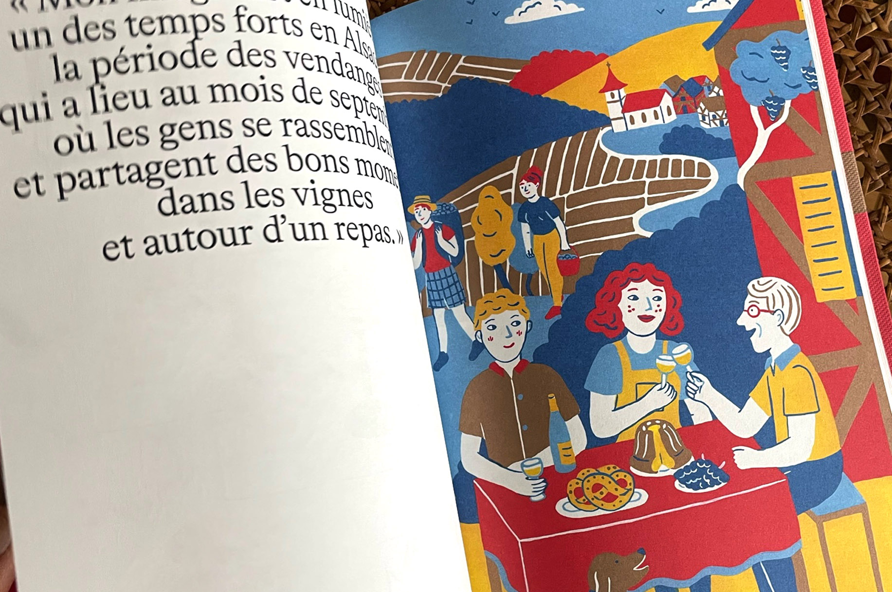double-page illustrée du livre Hoplà - manger alsacien