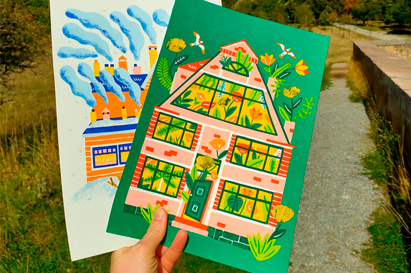 illustrations tenues à la main dans un paysage du village de Mont-Dauphin