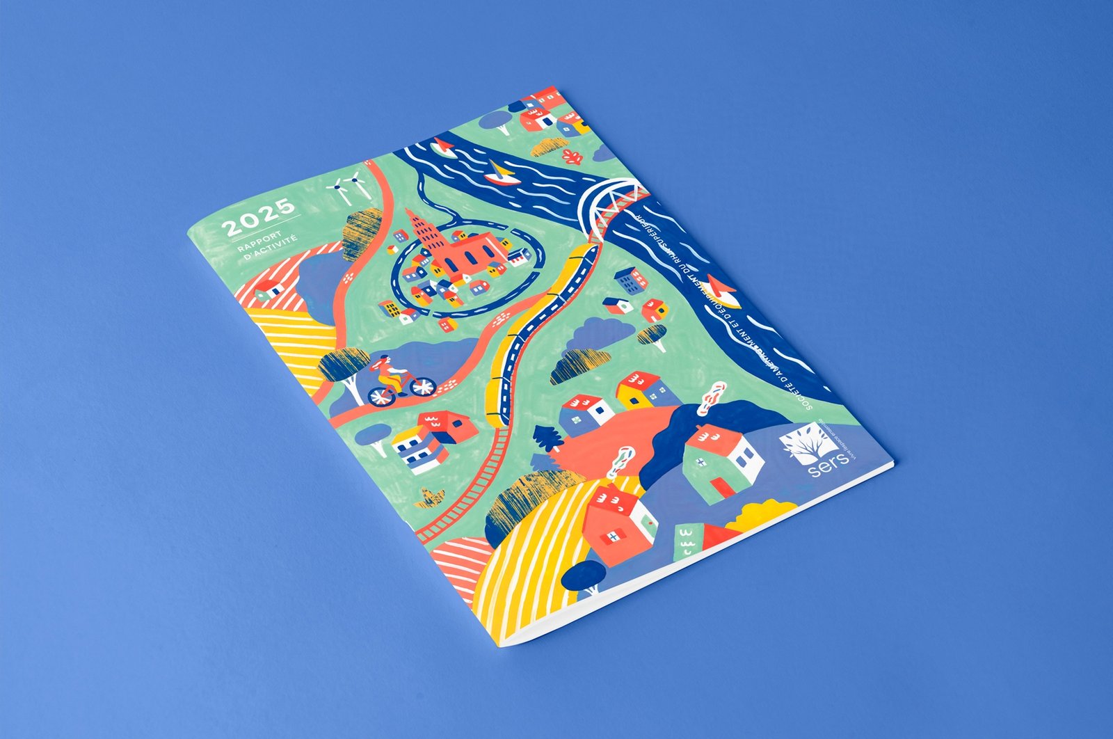 couverture illustrée du rapport d'activité  du rapport d'activité de la SERS de Strasbourg avec un paysage