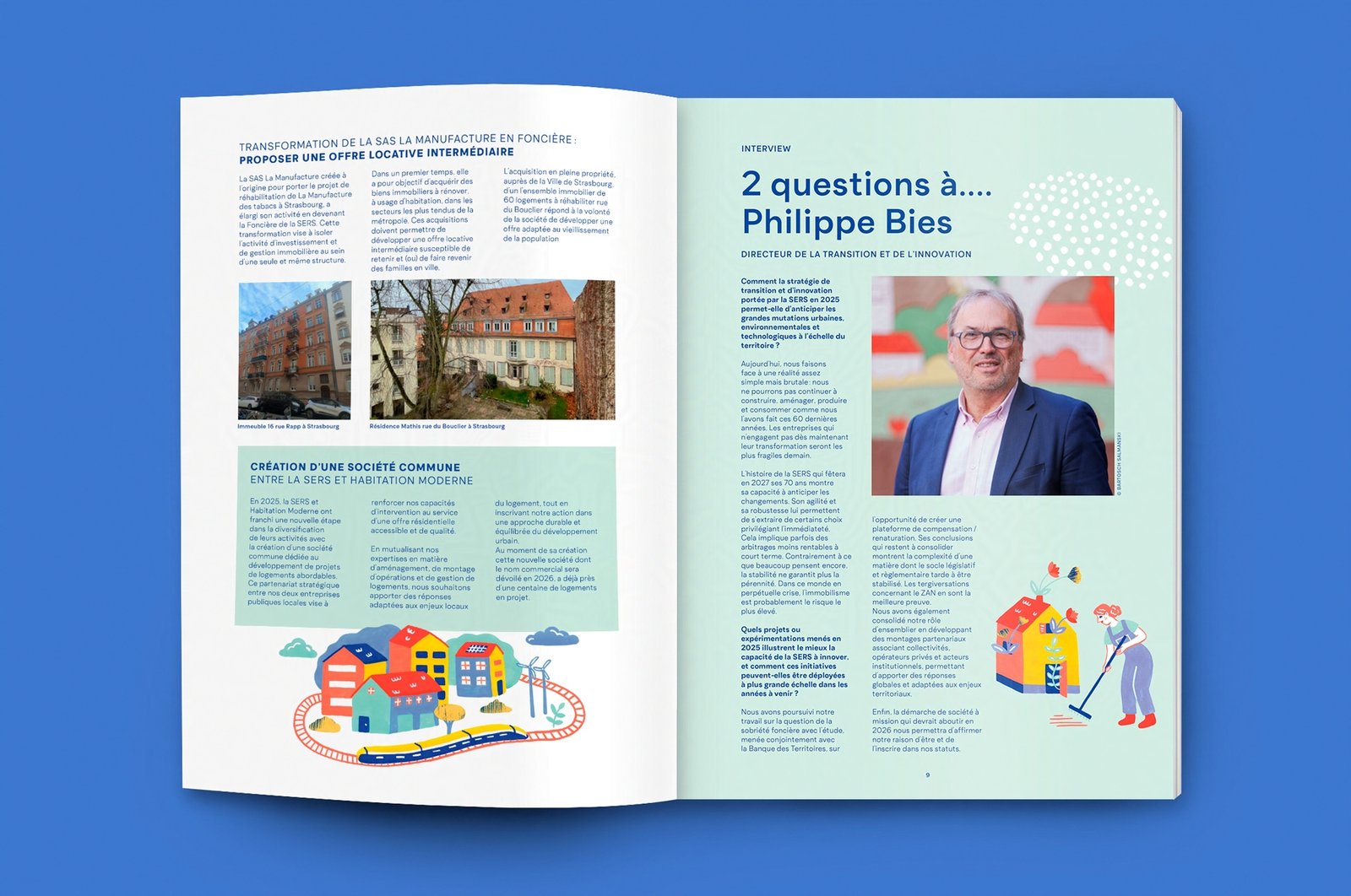 pages intérieures illustrées du rapport d'activité de la SERS à Strasbourg sur la transition écologique