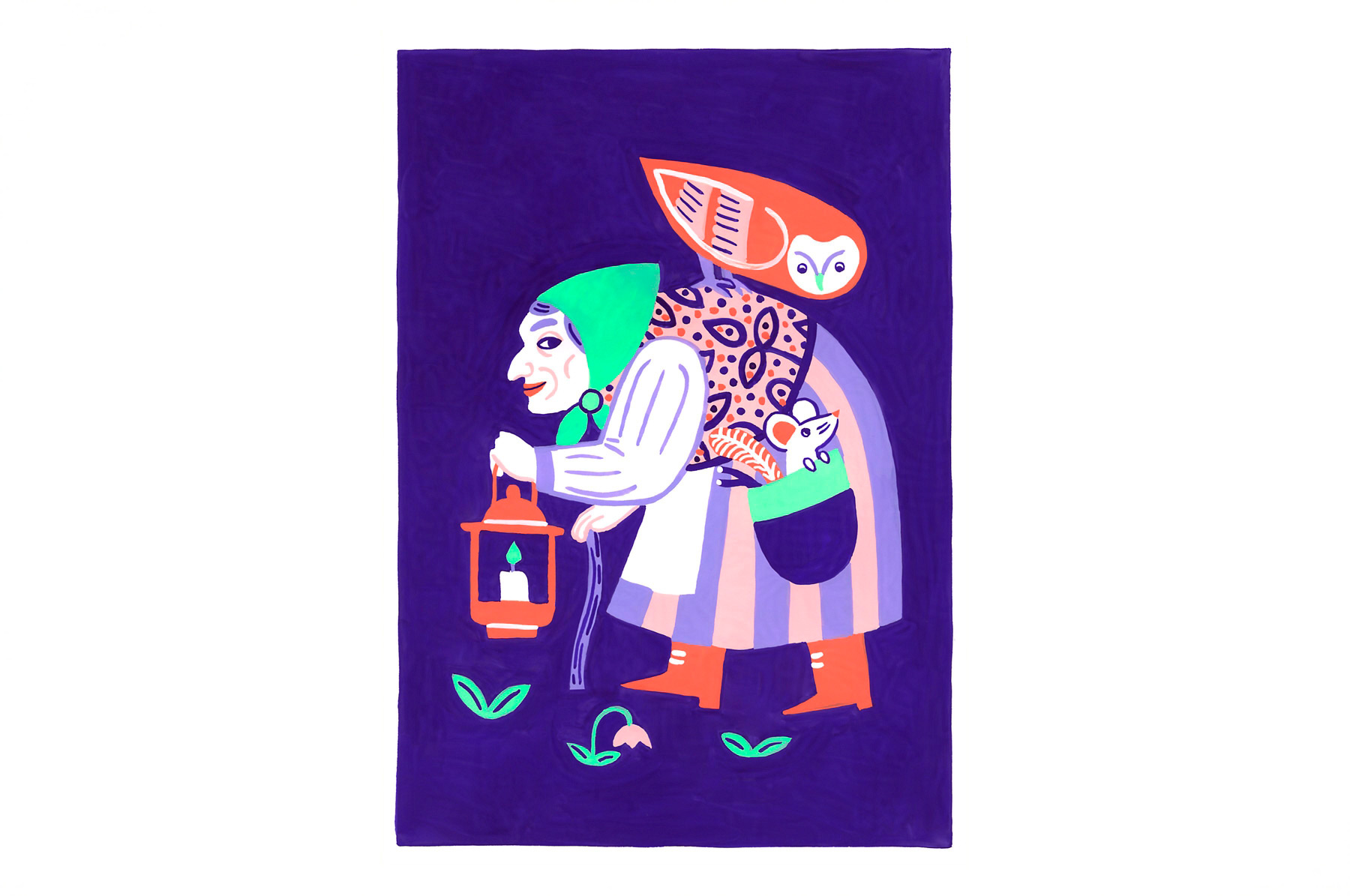 dessin créé à la peinture qui représente un renard et une colombe en costume de la Renaissance qui dansent ensemble lors d'un bal