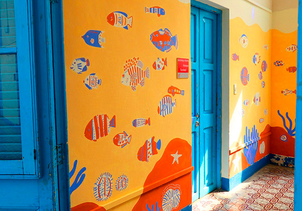 fresque murale extérieure participative réalisée pour l'Alliance française de Cuba