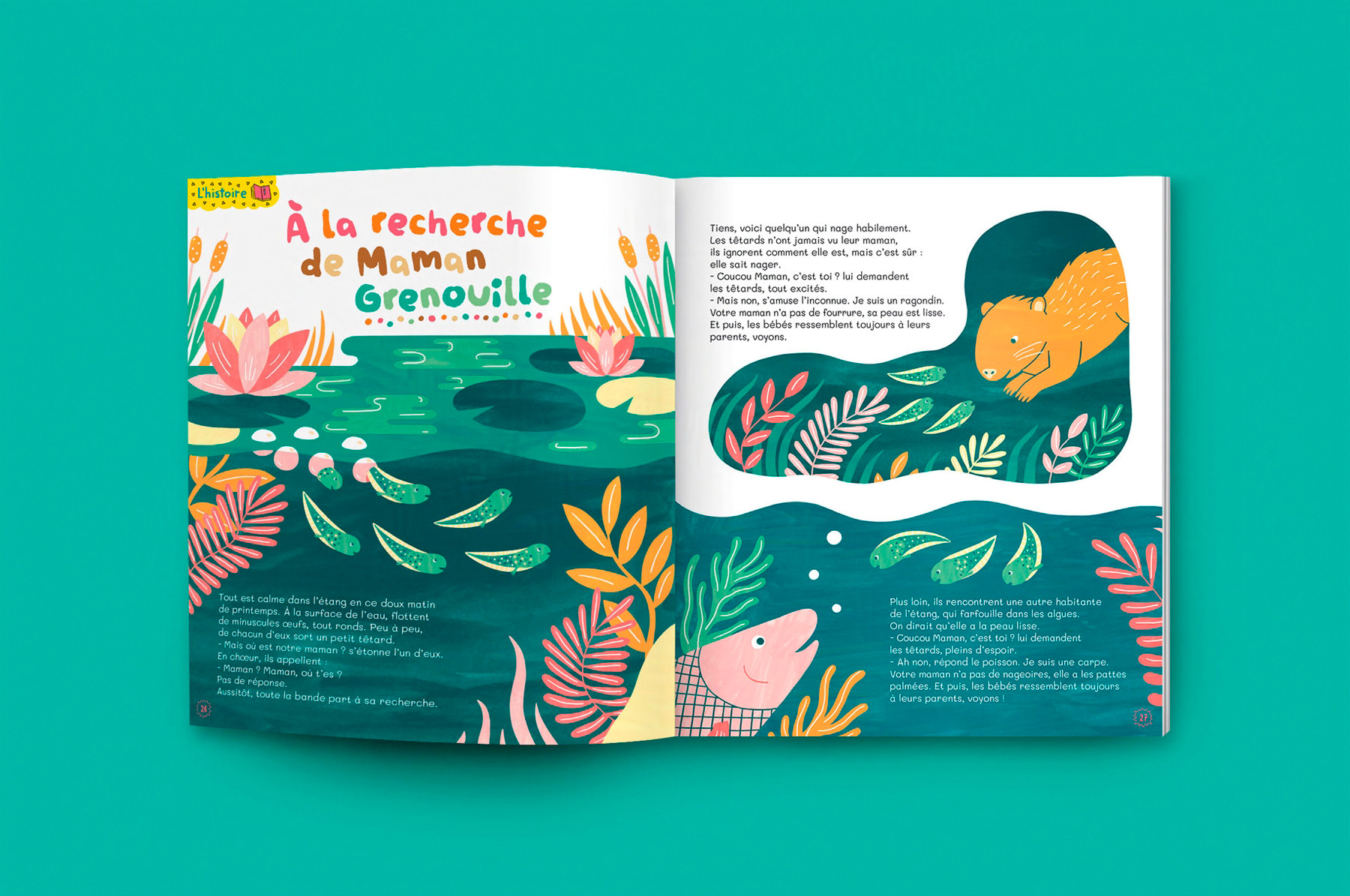 double-page illustrée de la rubrique histoire du magazine jeunesse La Petite Salamandre